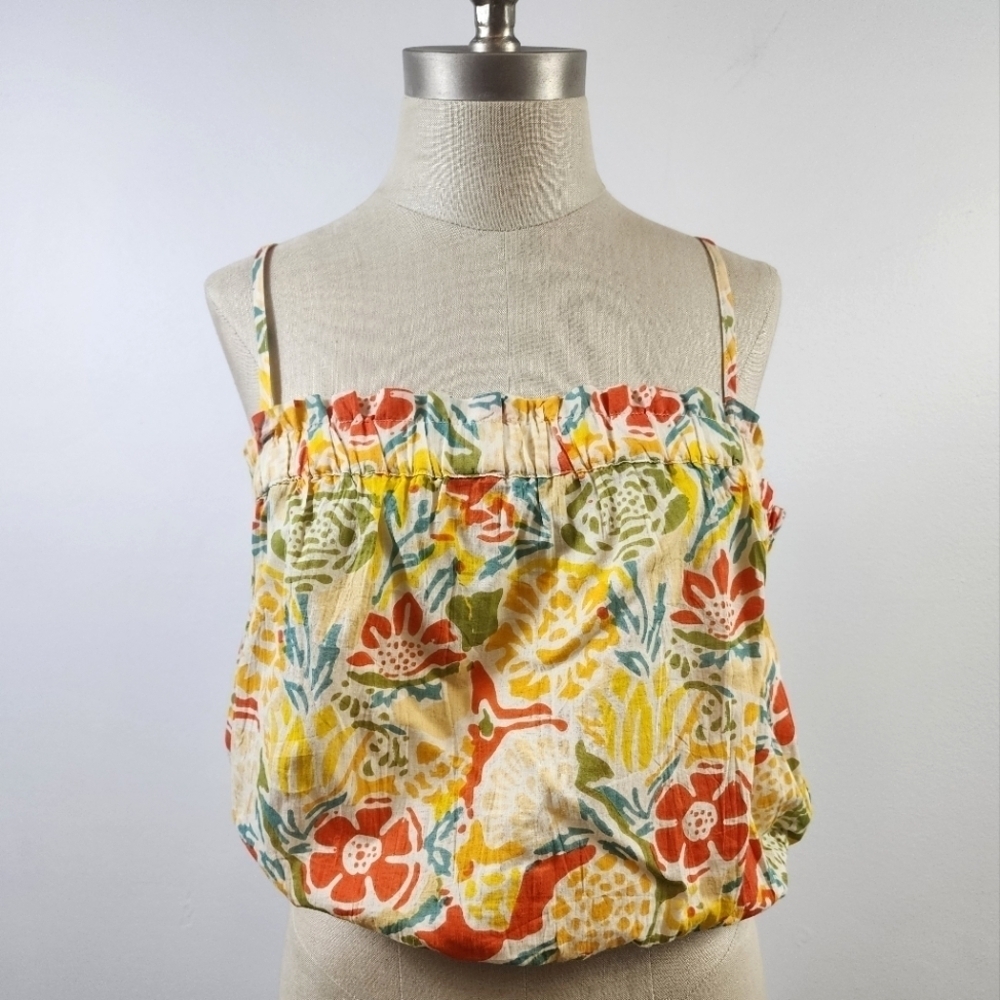 VELVET By Graham & Spencer Adelle Floral Print Strap Blouse 100% Cotton, sz MD